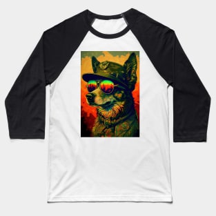 Army Dog with Mirrored Sunglasses Baseball T-Shirt